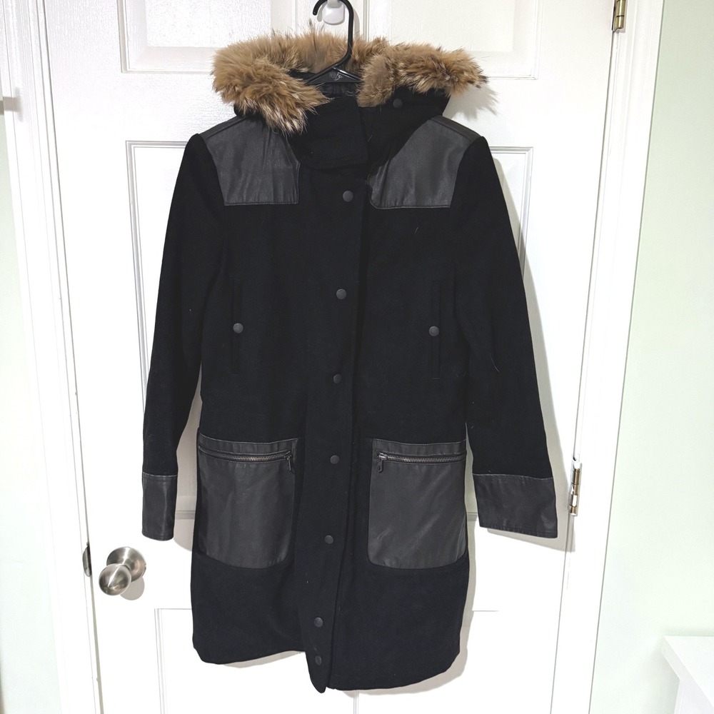 Rag & Bone Belfast Coat Waxed Canvas Pocket Parka w/ Fur Hood Small